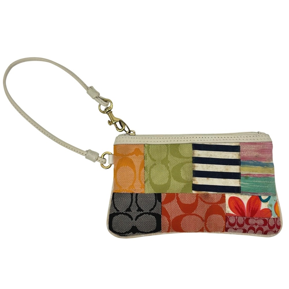 Coach Patchwork Wristlet Pouch Mini Bag Cream Lea… - image 1
